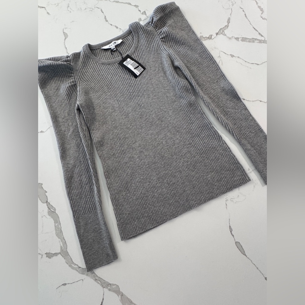 Joe's Jeans Light Gray Puff Sleeve Ribbed Knit Sweater XS NWT